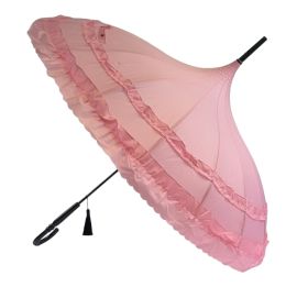 Boutique Frilled Pagoda Umbrella Pink